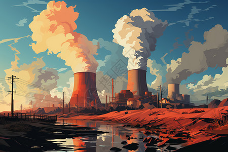 核电站的插画背景图片