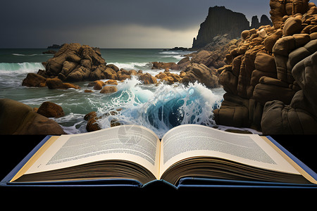 图书与大海背景图片