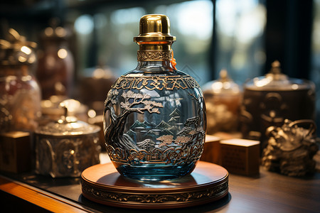 白酒素材设计古典的陶瓷酒瓶设计背景