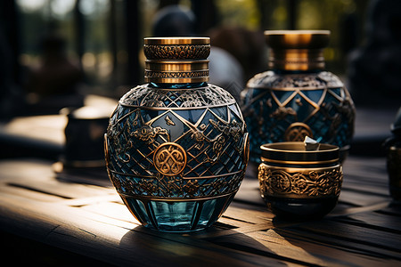 白酒素材设计手工陶瓷罐青铜花瓶背景