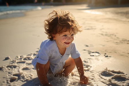夏季玩耍的孩子沙滩上玩耍的孩子背景