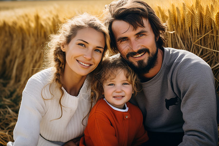 幸福的一家人在农田高清图片