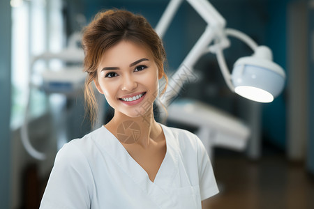 专业护理专家洁白笑容的牙医助理背景