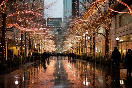 夜雨街道灯火辉煌图片