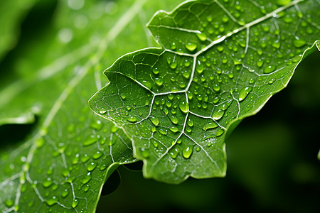 夏日微雨中的绿叶高清图片