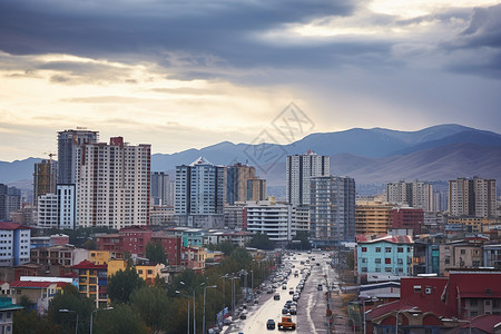 密集人口晴朗天气下的城市背景