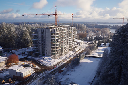 冬日建筑工地景色图片