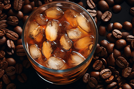 冰咖啡与咖啡豆图片