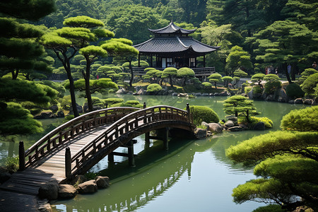 日式花园的建筑背景图片