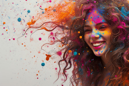 喷绘缤纷色彩中的女性艺术照背景