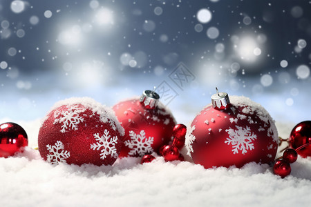 红白球红白装饰下的圣诞背景设计图片