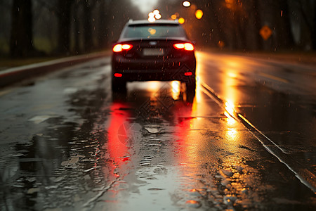 雨天路上的汽车图片