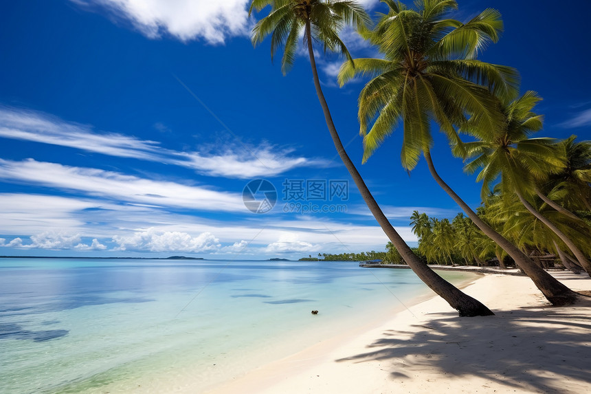 美丽的海滩和棕榈树图片