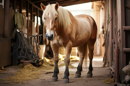 马匹匹母马美丽马在谷仓旁背景