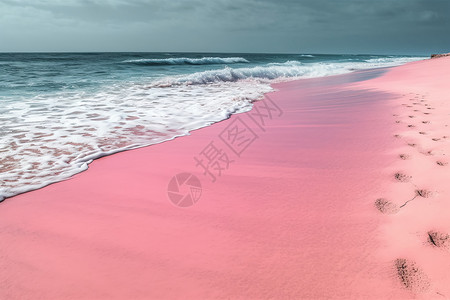 沙滩上的脚印粉色海滩上的脚印背景