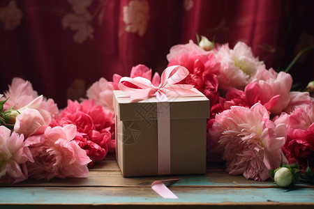 礼物盒和粉色花朵图片