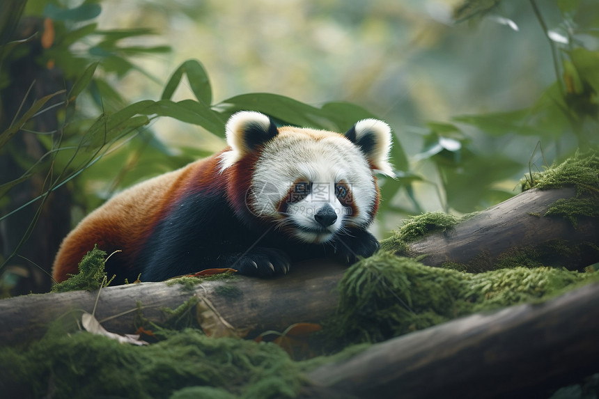 小熊猫在森林中休息图片