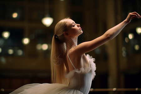 芭蕾舞演员舞动双臂天籁之声：阿拉贝斯克的优雅舞者高清图片