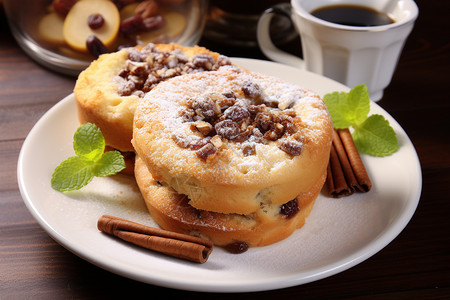 甜蜜的早餐蛋糕松饼粉高清图片
