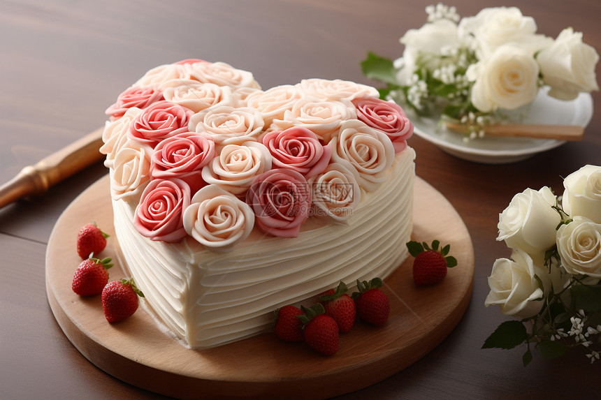 甜美浪漫的心形蛋糕图片