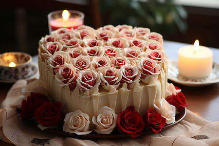 玫瑰装饰的蛋糕图片