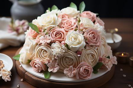 玫瑰花装饰的蛋糕高清图片