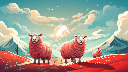 红色的绵羊背景图片