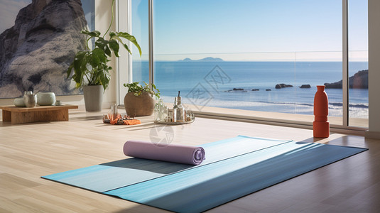 地毯垫蓝色的瑜伽垫背景