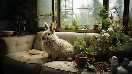 兔子在沙发图片