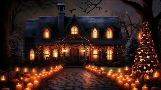 灯火通明房子背景图片