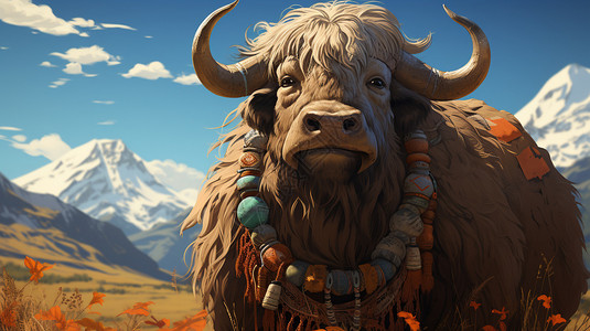 牦牛草原西藏可爱的牦牛插画