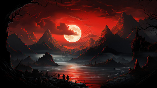 夜色山脉的风景背景图片