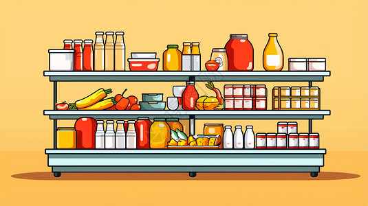 食品货架超市的货架插画