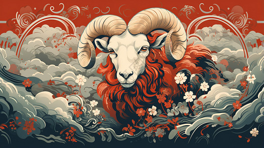 山羊艺术绘画背景图片