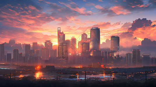 日落时的城市天际线。背景图片