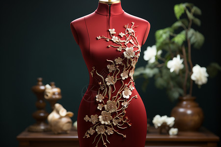 炸金花金花的红色连衣裙背景