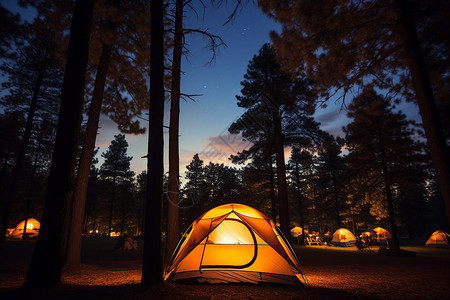 夜幕下露营帐篷图片