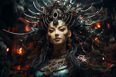 佛教艺术戴着王冠的女性设计图片
