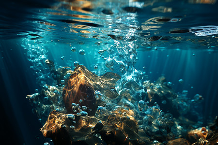 水下礁石水下奇光设计图片