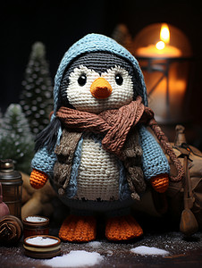 雪地中的可爱针织企鹅背景图片