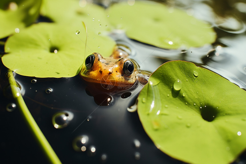 夏季池塘中的青蛙图片