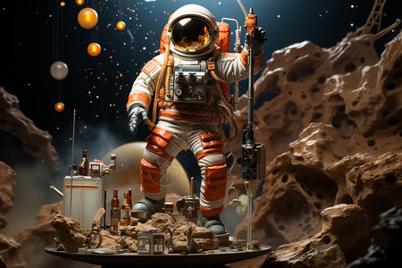 月球背景中的宇航员高清图片