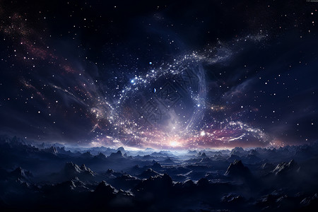 星空背景下的银河系景观图片