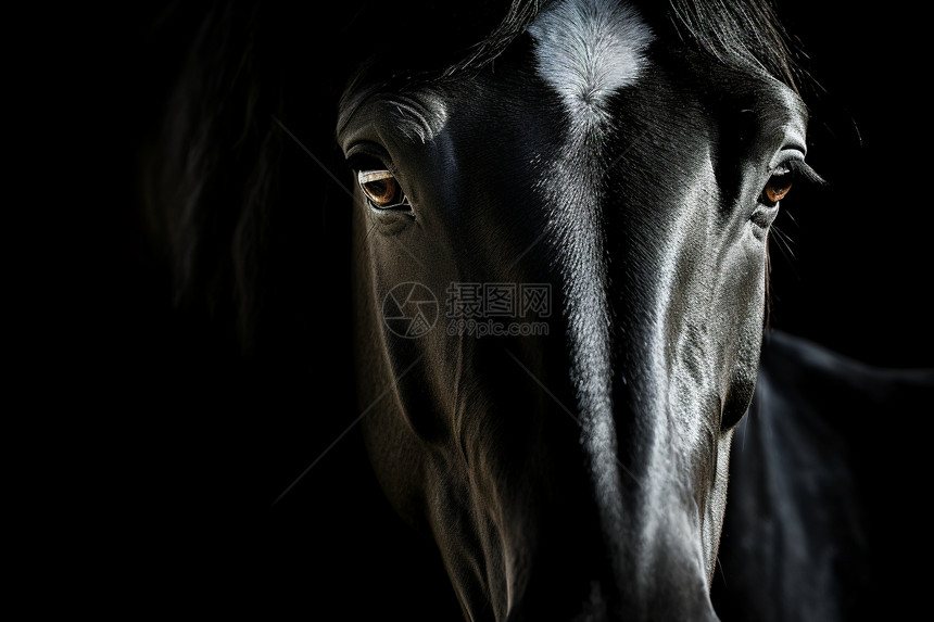 黑色背景上帅气的马匹图片