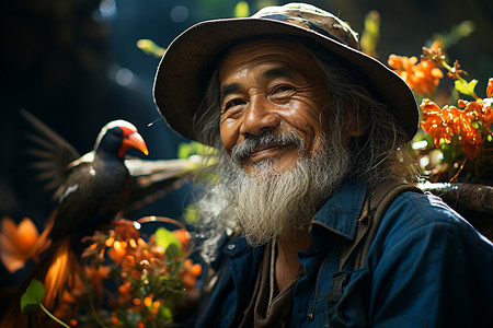 慈祥的乡村渔民肖像背景图片