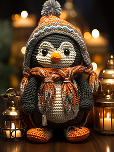 手工编织的毛线企鹅玩具图片