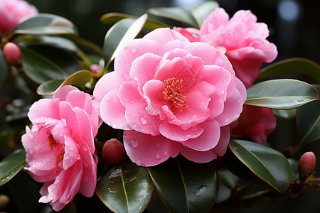 美丽清新的粉色山茶花图片