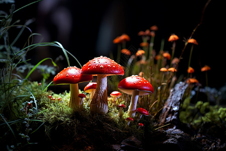 林中蘑菇树林中的野生蘑菇背景