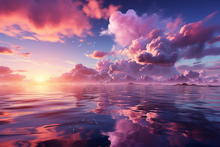 紫色海海岸上的夕阳插画