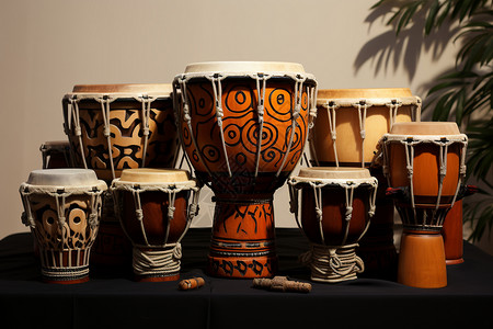 传统土著非洲鼓乐器背景